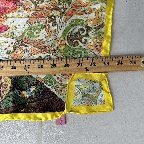 Asian Inspired Silk Scarf Floral Butterflies Bird OS - Picture 6 of 9